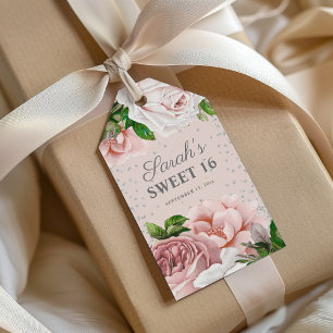 Etiqueta Para Presente Rosas Rosas Florais Brilho Prata Doce 16 Nome