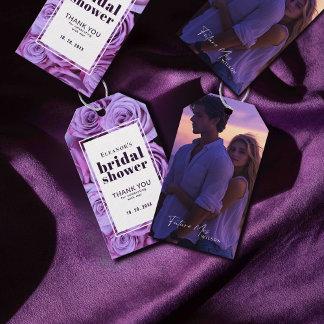 Etiqueta Para Presente Rosas Roxos Modernos Chá de panela de Foto Obrigad