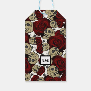 Etiqueta Para Presente Rosas Vermelhas & Caveiras Floral Preto Gótico Bra