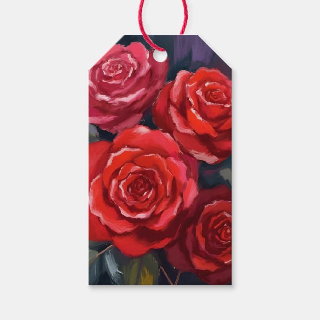 Etiqueta Para Presente Rosas Vermelhas Flores Pintadas aquarela (Frente)