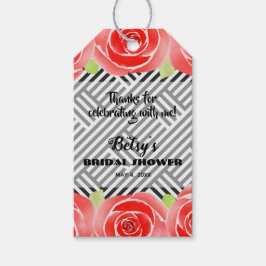 Etiqueta Para Presente Rosas Vermelhas no Chá de Noiva Derby Listras