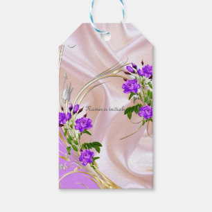 Etiqueta Para Presente Rosas Violetas Purplish-Watercolor em Seda Rosa