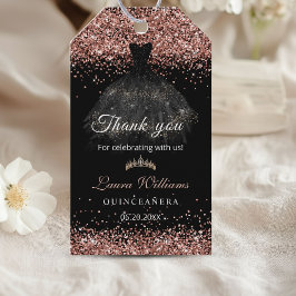 Etiqueta Para Presente Rose Gold Glitter Princess Quinceañera Thank you