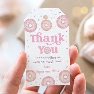 Etiqueta Para Presente Rosquinha Rosa, Pá, Bebê, Sprinkle Obrigado