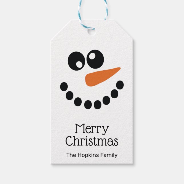 Etiqueta Para Presente Rosto de Boneco de Neve Personalizado (Frente)