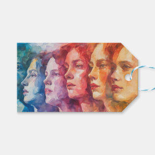 Etiqueta Para Presente Rostos femininos - Pintura por aquarela
