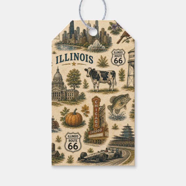 Etiqueta Para Presente Rota de Illinois 66 Presente Skyline   (Frente)