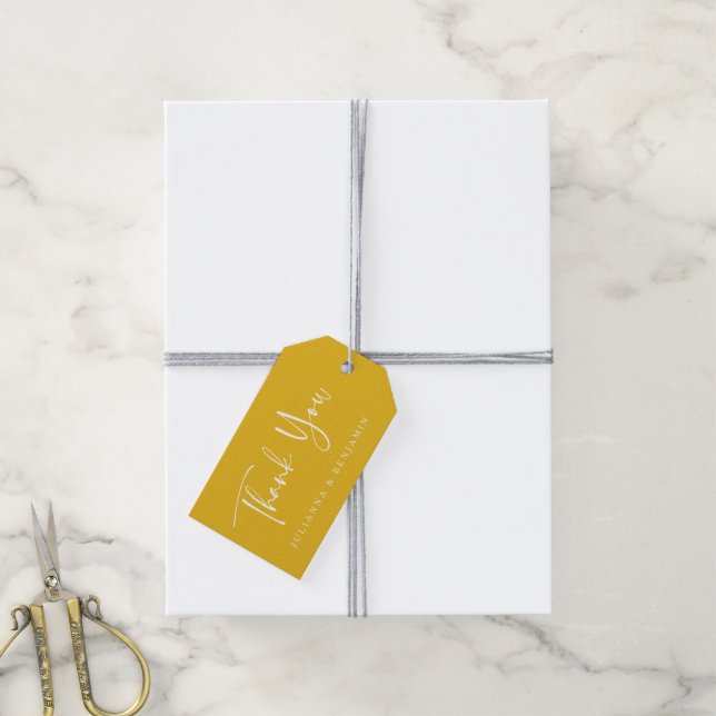 Etiqueta Para Presente Roteiro Personalizado Moderno Amarelo Casamento Ag (Com cordão)
