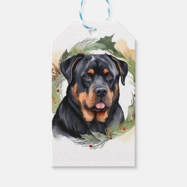 Etiqueta Para Presente Rottweiler Rua de Natal Festivo (Frente)