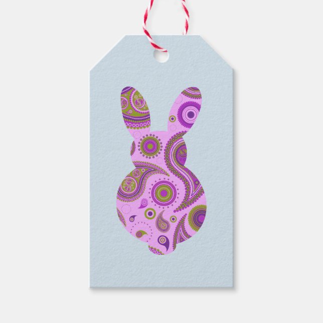 Etiqueta Para Presente Rótulo "Bunny Funky" em Paisley Gift Louco (Frente)