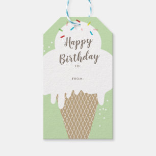 Etiqueta Para Presente Rótulo de aniversário feliz Cone de sorvete