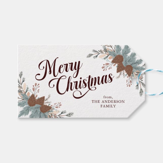 Etiqueta Para Presente Rótulo de Natal Boho Verdura Natal (Frente (horizontal))