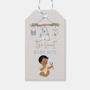 Etiqueta Para Presente Roupas de Bebê Menino Chá de Bebê Marfim Azul