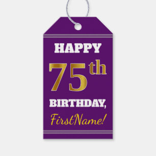 Etiqueta Para Presente Roxo, aniversário do ouro do falso 75th + Nome