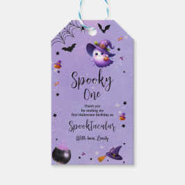 Etiqueta Para Presente Roxo do Primeiro Aniversário do Dia das Bruxas