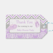 Roxo e Cinza Chevron Ballerina Obrigado Tag do Pre