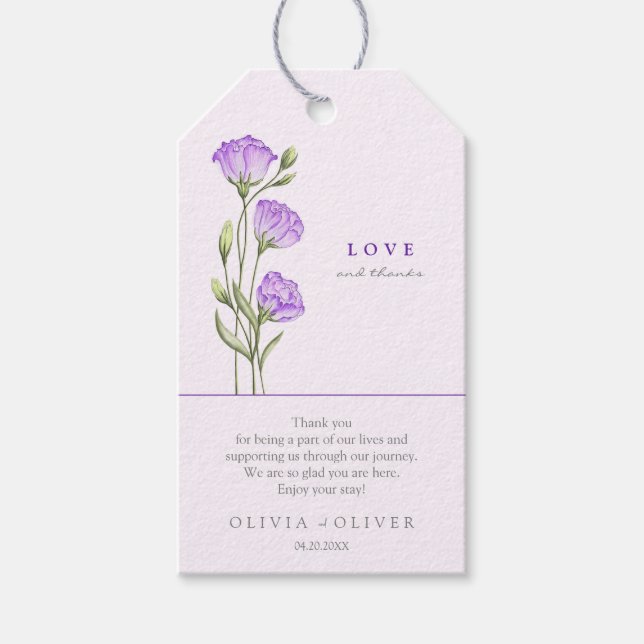 Etiqueta Para Presente Roxo Eustomas Weding Love and Obrigados (Frente)