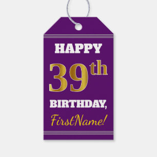Etiqueta Para Presente Roxo, Faux Dourado 39 Aniversário + Nome Personal