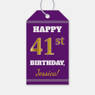 Etiqueta Para Presente Roxo, Faux Dourado 41 ruas Aniversário + Nome Per