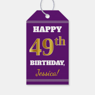 Etiqueta Para Presente Roxo, Faux Dourado 49 Aniversário + Nome Personal