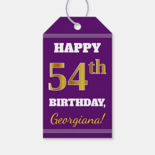 Etiqueta Para Presente Roxo, Faux Dourado 54º aniversário + Nome Person