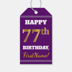 Etiqueta Para Presente Roxo, Faux Dourado 77º aniversário + Nome Person