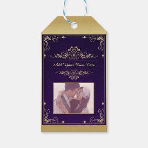 Etiqueta Para Presente Roxo Ornate Elegante Damasco Foto Personalizada