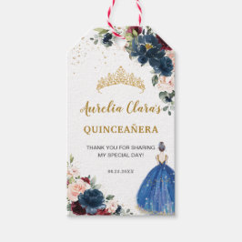 Etiqueta Para Presente Royal Blue Blush Floral Quinceañera Princess Favor