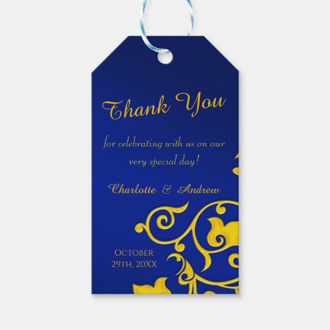 Etiqueta Para Presente Royal Blue e Dourado Obrigado (Frente)