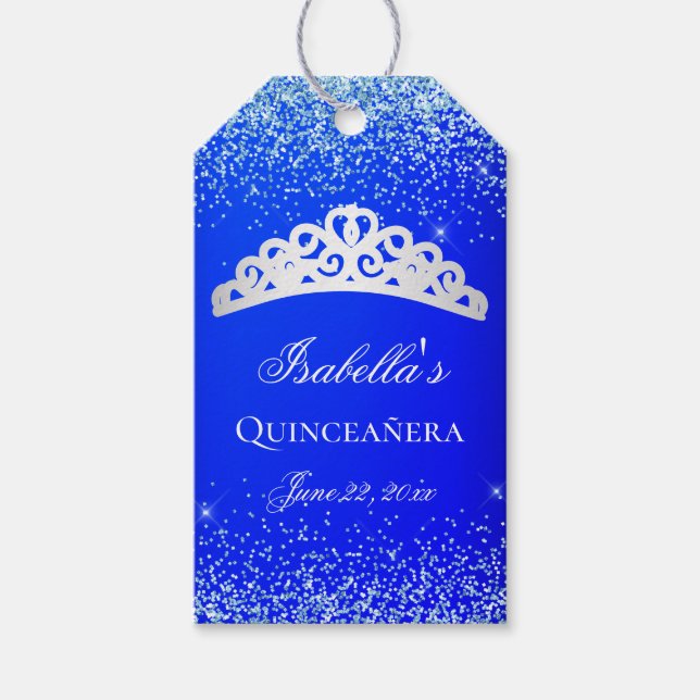 Etiqueta Para Presente Royal Blue e Prata Quinceanera (Frente)