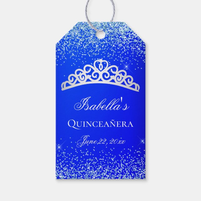 Etiqueta Para Presente Royal Blue E Silver Quinceanera (Frente)
