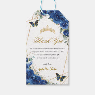 Etiqueta Para Presente Royal Blue Floral Butterflies Quinceañera Birthday
