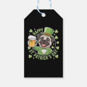Etiqueta Para Presente Rua engraçada, Pug do Dia de Patrick � com Beer Mu