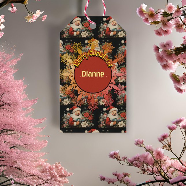 Etiqueta Para Presente Rua Nicholas Christmas Poinsettia Flowers Black (Criador carregado)