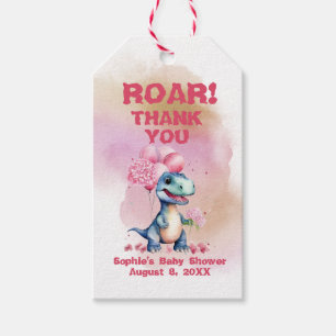 Etiqueta Para Presente Rugido É Uma Bebê Dinossauro T-Rex Menina Rosa