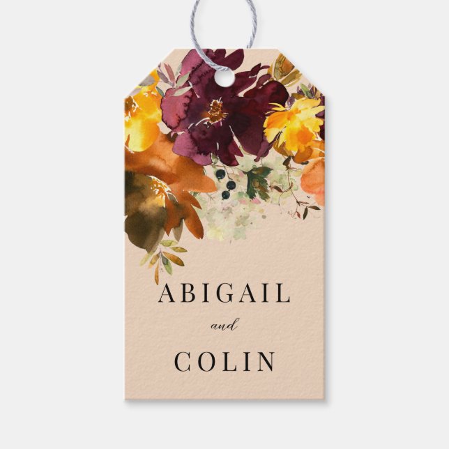 Etiqueta Para Presente Russo Marsala Queimou Laranja Fall Wreath (Frente)