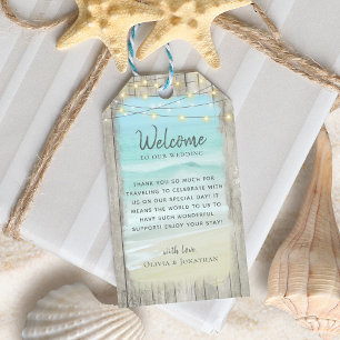 Etiqueta Para Presente Rustic Beach String Lights Wedding Welcome