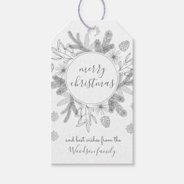 Etiqueta Para Presente Rustic Boughes Feliz Natal Moderno (Frente)