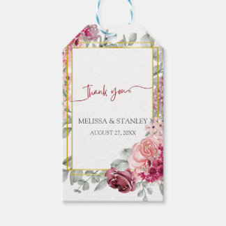 Etiqueta Para Presente Rustic Burgundy Marsala e Casamento Floral Rosa