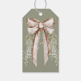 Etiqueta Para Presente Rustic Christmas  Watercolor Bow and  Greenery