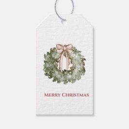 Etiqueta Para Presente Rustic Christmas Watercolor Wreath and Bow