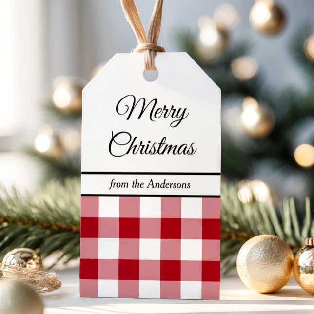 Etiqueta Para Presente Rustic Farmhouse Red Checou Feliz Natal (Rustic Farmhouse Red Checked Merry Christmas Gift Tags)