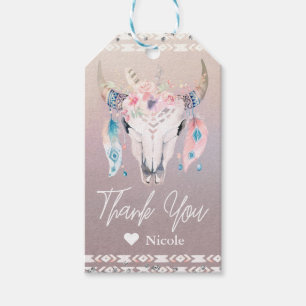 Etiqueta Para Presente Rustic Glam Boho Floral Cow Skull Party Favor