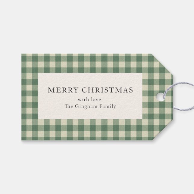 Etiqueta Para Presente Rustic Green Gingham Moderno Natal (Frente (horizontal))