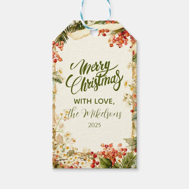 Etiqueta Para Presente Rustic Holly Berry Natal (Frente)