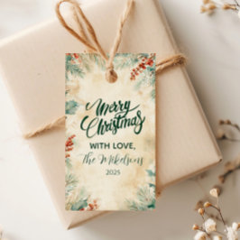 Etiqueta Para Presente Rustic Holly e Pine Christmas