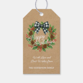 Etiqueta Para Presente Rustic Holly Wreath White Black Checking Arco