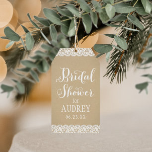 Etiqueta Para Presente Rustic Kraft e Renda Chá de Noiva