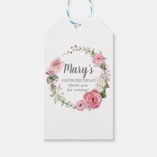 Etiqueta Para Presente Rustic Pink Floral 100º Aniversário Obrigado