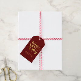 Etiqueta Para Presente Rustic Red Dourado Peace Love & Joy Holidy Natal